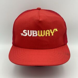 Vintage Subway Hat Food Restaurant Red Logo Promo Snapback Cap